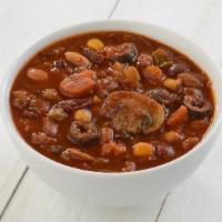 Vegetarian Chili · Tomato, dark red kidney beans, pinto beans, north beans, black beans, green peppers, onions,...