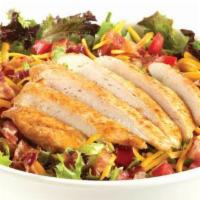 Grilled Or Crispy Chicken Club Salad · Choice of grilled chicken breast or lightly breaded, crispy chicken tenders served on Romain...