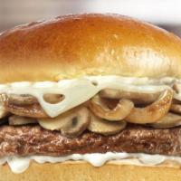 Route 66 · Swiss cheese, grilled mushrooms, caramelized onions, and mayonnaise. Single: 770 cal., doubl...