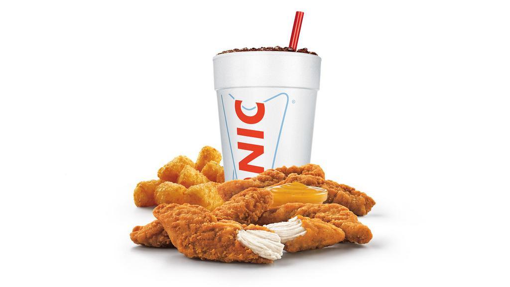 Crispy Tenders Combo · Crispy-on-the-outside, juicy-on-the-inside, these all-white meat chicken strips are packed with flavor. So, let’s face it - sometimes it’s what’s on the outside that counts most! Made with extra crispiness for extra flavor, dip these in our NEW Signature Sauce or any of our other great dipping sauce options! Available in 3 ,5,8,or 10 pieces. ***Please choose your dipping sauce preference below. Served with drink.