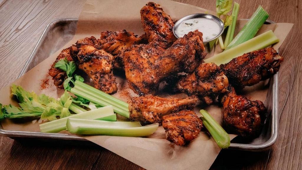 12 Wings · Your choice of wing style, wing sauce or dry rub, 1 savory dunk-able dip, and celery sticks.