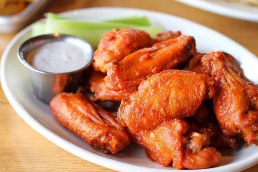 6 Wings · Your choice of wing style, wing sauce or dry rub, 1 savory dunk-able dip, and celery sticks.