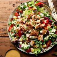 Chicken Cobb · grilled chicken · mixed greens · boiled egg · bacon · tomatoes · carrots · green onions · bl...