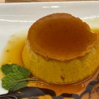 Flan · Egg custard topped with caramel syrup.