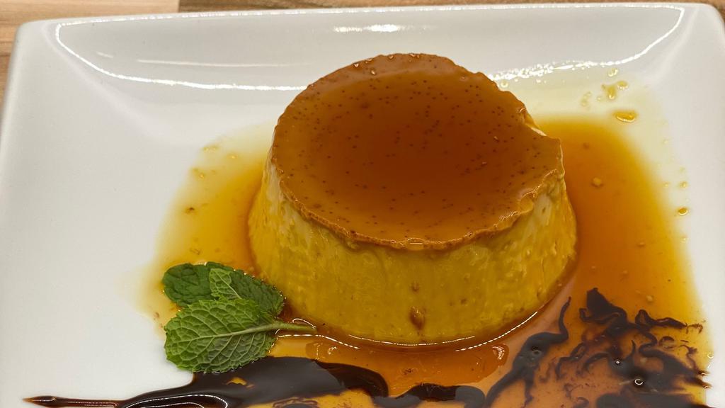 Flan · Egg custard topped with caramel syrup.
