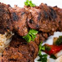 Grilled Steak Skewers · 2 grilled beef skewers + 2 sides.