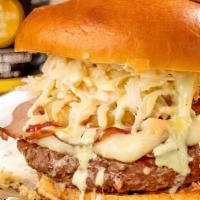 Hawaiana Burger · 8 Oz Beef Burger, Ham and Pineapple Slice. Served with Mozzarella Cheese, Bacon, and Smashed...