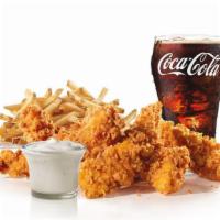 5 Piece - Hand-Breaded Chicken Tenders™ Combo · Premium, all-white meat chicken, hand dipped in buttermilk, lightly breaded and fried to a g...