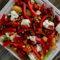 Pronto Salad · Romaine, sun dried tomatoes, red peppers, pine nuts, goat cheese, croutons, with balsamic vi...