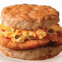 New! Cajun Chicken Filet With Pimento Cheese Biscuit · A uniquely seasoned chicken breast filet with our savory pimento cheese spread on a made-fro...