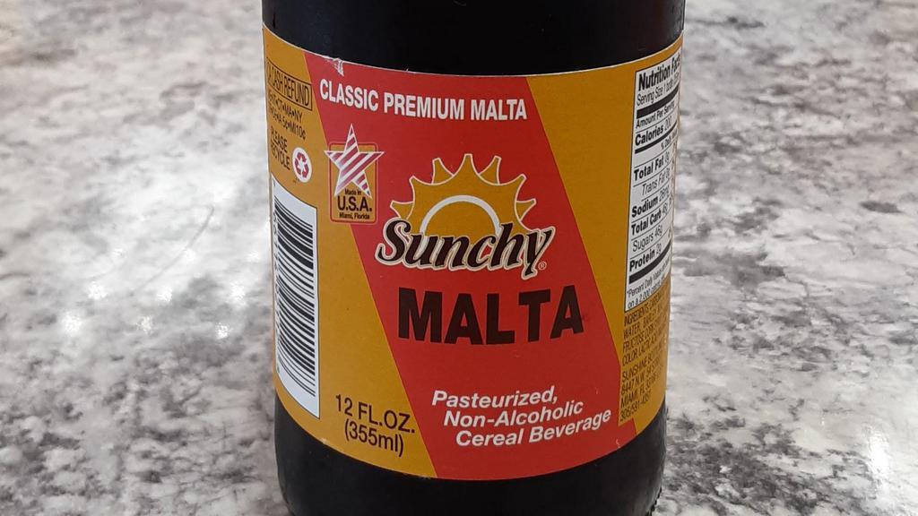 Malta Sunchy 12Oz · La Malta Sunchy es una bebida con 0¨de alcohol, elaborada  con agua filtrada, caramelo de malta, syrups. Perfectamente para cualquier evento y ocacion en el dia.