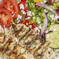 Grilled Chicken Kebob Family Feast For 6 · Two kebobs per serving served with Taziki Sauce. Includes choice of salad with dressing, cho...