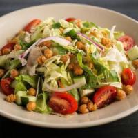 House Salad · Mixed Greens, grape tomatoes, shredded carrots, cucumbers & red onions, tossed in our house ...