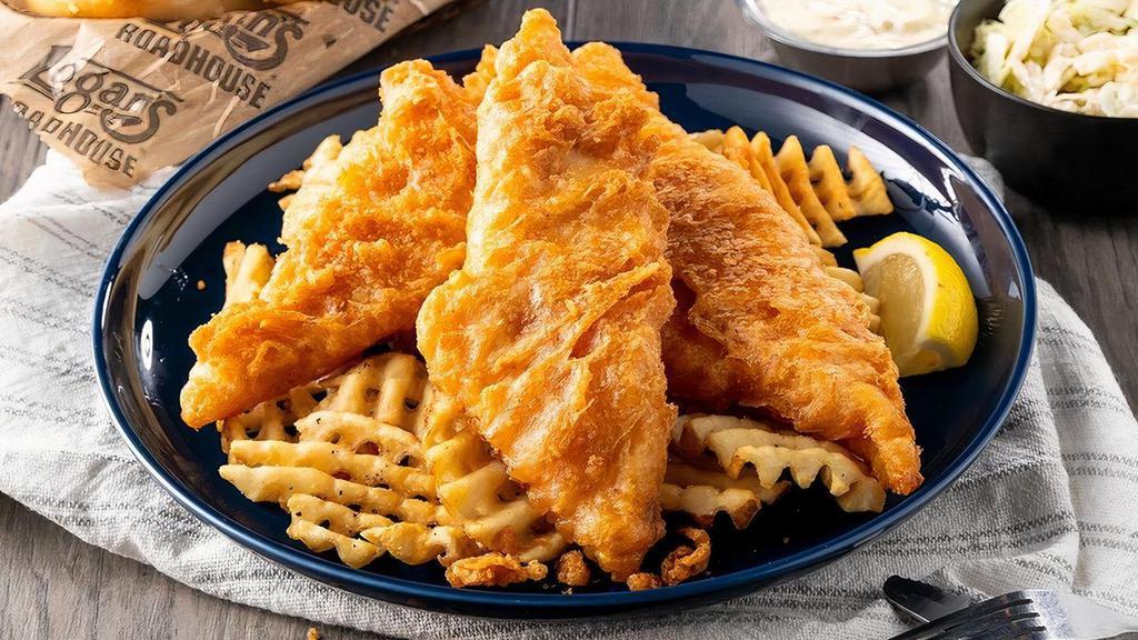 Beer Battered Fish · Wild-caught and hand-battered in our house-made Bud Light batter, fried to perfection and served with two sides.