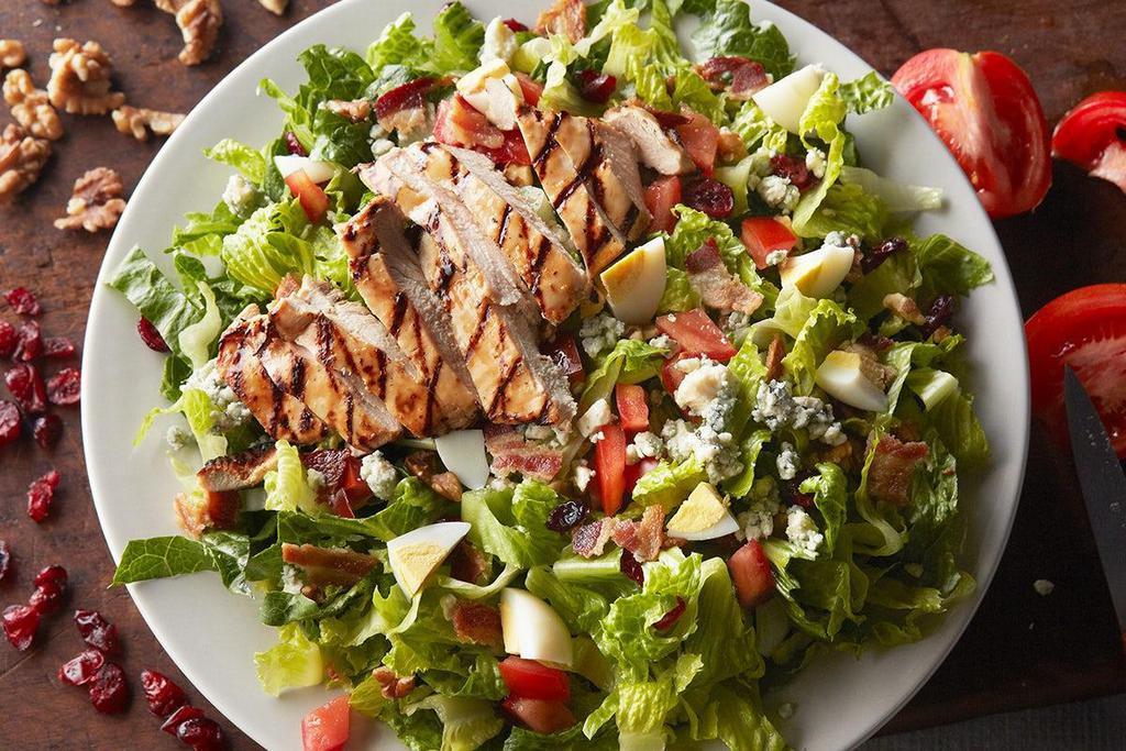 Party Pack Anything & Everything Salad · All-natural, grilled chicken over romaine lettuce, chopped bacon, walnuts, cranberries, blue cheese crumbles, tomatoes and hard boiled eggs.