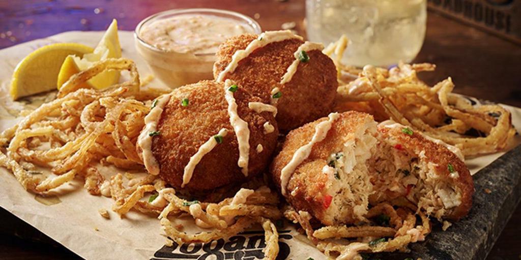 Party Pack Crispy Crab Cakes  · Twelve lightly fried crab cakes served over crispy onions with a side of creamy Cajun sauce. Serves 10-12.