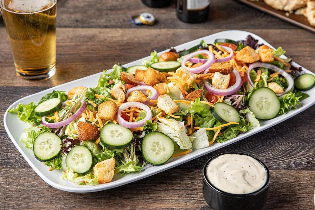 Party Pack House Salad · Mixed greens, tomatoes, cheddar cheese, red onions, cucumbers, and crouton. Serves 10-12.