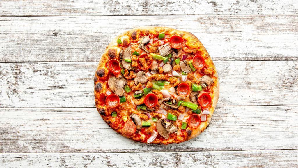 The Supreme Pizza · Italian tomato sauce, shredded Mozzarella, pepperoni, sausage, red onion, bell peppers and mushrooms.