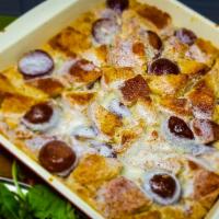 Gulab Jamun Bread Pudding · Baked French bread and Gulab Jamun infused with milk, cinnamon, allspice, and cloves topped ...