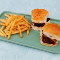 Mini Burgers · Angus beef patty, american cheese with fries or fried cauliflower.