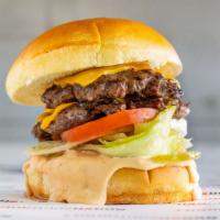 1/2 Lb Double Cheeseburger · American Cheese, north Sauce, Lettuce, Tomato, Onion, Pickles.