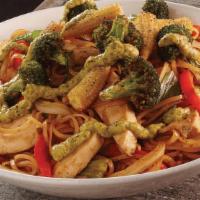 Drunken Noodle · rice noodle, broccoli, baby corn, red pepper, basil and scallion, stir fried in drunken sauc...