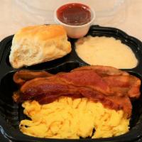 Bacon And Eggs Breakfast · 2 eggs served with choice of 3 strips of crispy turkey bacon or 3 strips of crispy all-natur...