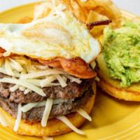 Wake Up Burger · 1/2 lb. Angus beef burger, applewood smoked bacon, fried egg, cheese and avocado served on a...