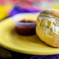 Fluffy Flying Biscuit · With cranberry apple butter.