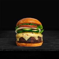 Jalapeno Burger · American beef patty topped with melted cheese, jalapenos, lettuce, tomato, onion, and pickle...