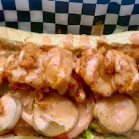 Dope Boy Po' Boy · Grilled or Southern-style fried shrimp on french bread topped with lettuce, tomato & sliced ...