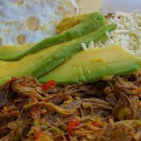 Casserole (Caserola Criolla) · Your choice of shredded beef or chicken served with black or pinto beans, sweet plantain and...