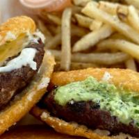 Burger Arepa Sliders · 3 fried 