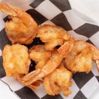9 Pc Shrimp + 1Pc Fish (Flounder) Platter · includes fries  and hushpuppies