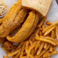 Fired Catfish Po' Boy · Come with cajun, sweet potato or french fries, also lettuce, tomato, and house spicy mayo sa...