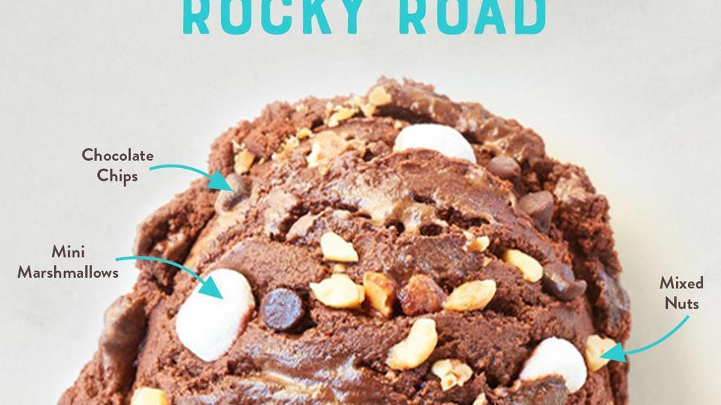 Rocky Road · Chocolate Ice Cream, Chocolate Chips, Mini Marshmallows & Mixed Nuts.