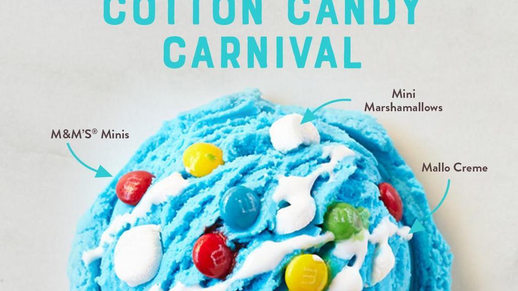 Cotton Candy Carnival · Cotton Candy Ice Cream, Mini M&M's®, Mini Marshmallows & Mallo Creme.