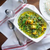 Saag Paneer · Contains Dairy Product. Chopped 'Saag' (Spinach) prepared in a delightfully light cream sauc...