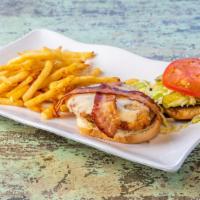 Chicken Club Sandwich · Everyone is a VIP with this club. Our crispy breaded and baked chicken breast topped with Sw...