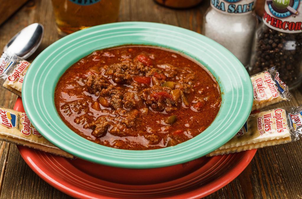 Chili Bowl W/ Chz · A bowl of spicy, meaty goodness. Topped with cheese.
