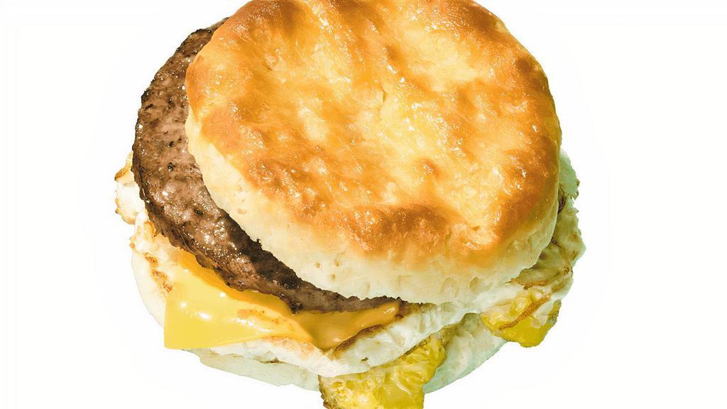 Sausage Egg & Cheese Biscuit · Sausage, egg, and cheese biscuit. Available a la carte, by the half-dozen and dozen