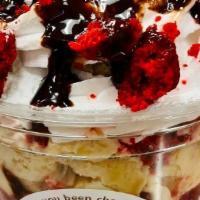 Red Velvet Banana Pudding · Red velvet cake swirled with our homemade banana pudding!