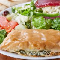Spinach Pie · Spanakopita. Served with a greek salad. 1005 cal.