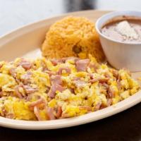 Huevos Con Jamon (Eggs With Ham) · Scrambled eggs with Ham. Served with Rice and Beans.