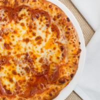 Pepperoni Classic Pizza · Pizza Sauce, Extra Mozzarella, and Pepperoni.