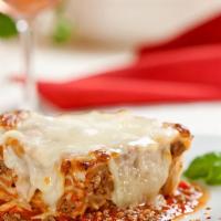 Meat Lasagna · Beef Bolognese, Besciamella,Tomato Basil, Mozzarella and Parmesan Cheese