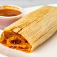 Carnitas  Tamales Only Saturday And Sunday · Straight out of the steamer pot, stuffed with shredded pork, and served in a corn husk wrapp...