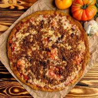 Vegan Meat Lovers Pizza · Roasted Basil Pizza Sauce, Vegan Mozzarella Cheese, Ground Beyond Hamburger, Mild Beyond Sau...