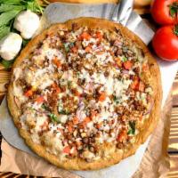 Alfredo Pizza · Vegan Alfredo Sauce(Contains Mushrooms & Onions) Vegan Mozzarella Cheese, Mild Beyond Sausag...
