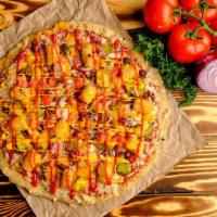 Cheeseburger Pizza · Roasted Basil Pizza Sauce, Vegan Mozzarella Cheese, Ground Beyond Hamburger, Red Onions, Tom...